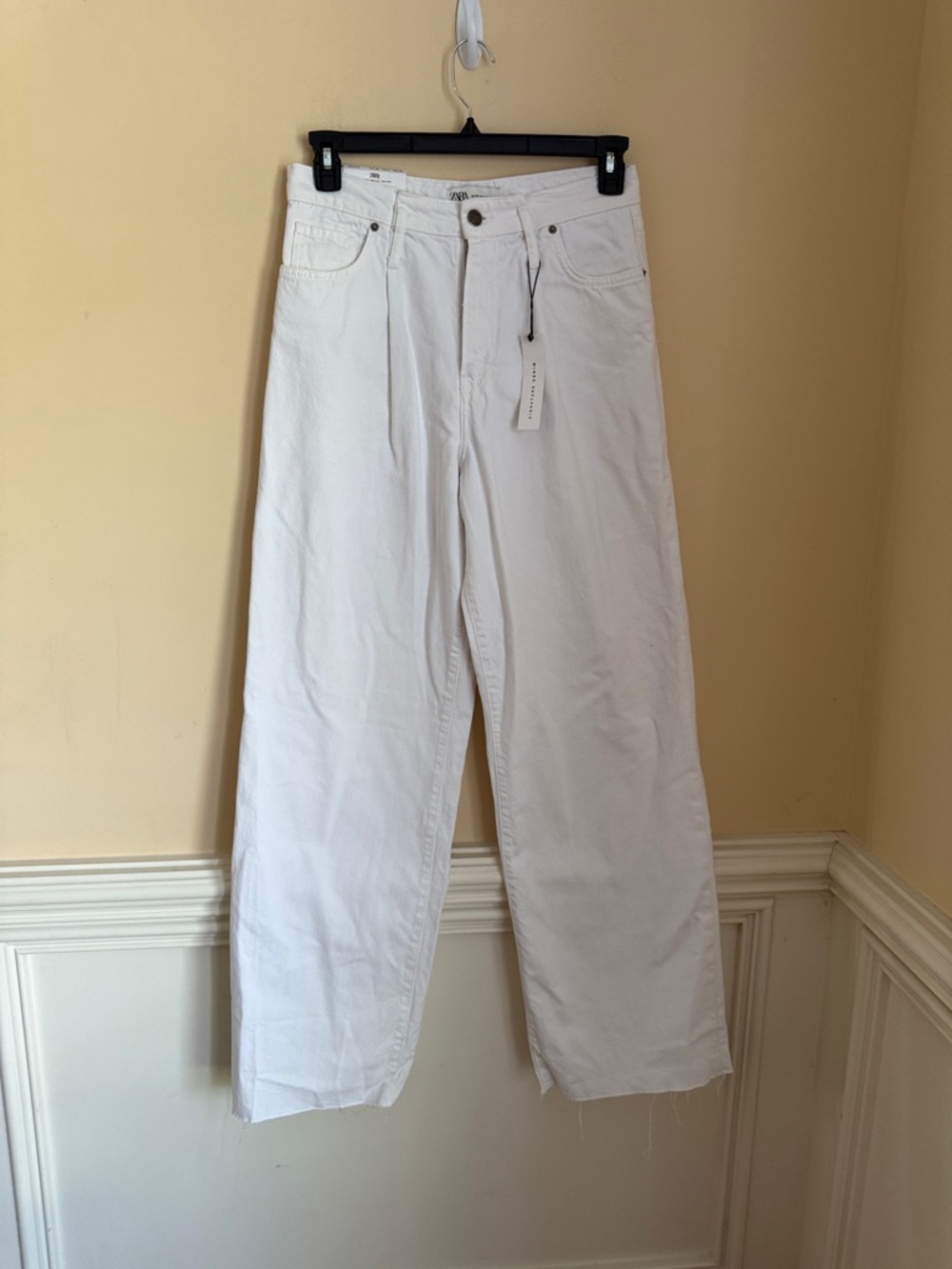 Zara Ecru Caia Pants - High Waisted Wide Leg Signature Denim Sz 6